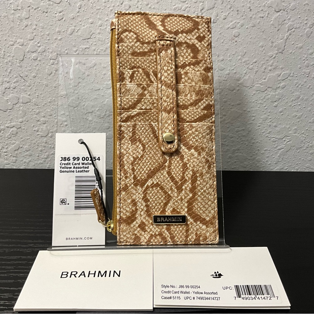 Brahmin Credit Card Wallet Tower YELLOW ASSORTED Snake Pattern NWT